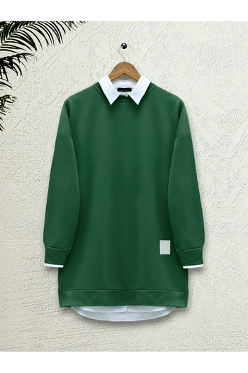 Modamorfo Crew Neck Slit Combed Cotton Tunic