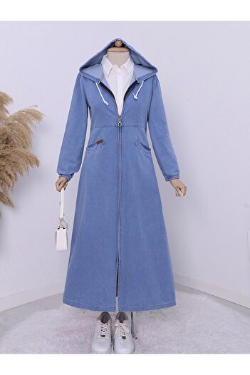 Modamorfo Jeanskappe mit Kapuze, elastischen Ärmeln und Seitentaschen