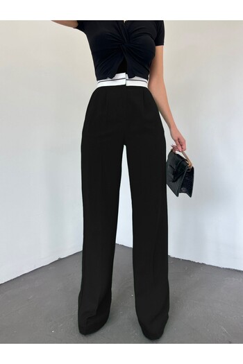 Modamorfo Reverse Belted Velcro Waist Loose Trousers -Black