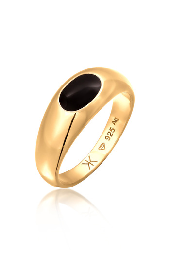 KUZZOI Ring Ring Siegelring Herren Emaille Schwarz 925 Sterling Silber Party/Silber