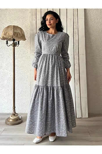 KÜÇÜĞÜM BUTİK Hijab Grey Crispy φόρεμα δαπέδου από ποπλίνα