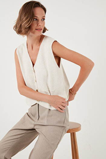 Lela Standard Fit V-Neck Buttoned Knitwear Vest 4616177