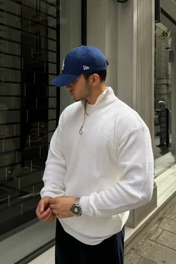 Livio Ferri Thick and Half Zippered Men's Knitwear Sweater - Stand Collar