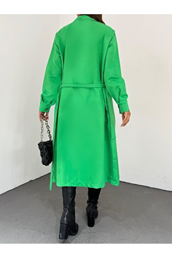 Modamorfo Double Button Belted Long Trench Coat