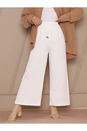 Modamorfo Wide Leg Elastic Waist Trousers with Lacing Detail