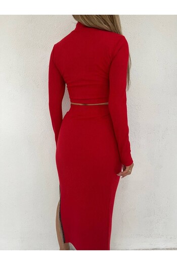 Modamorfo Tassel Detailed Crop Slit Skirt Suit