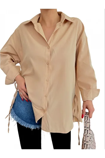 Modamorfo Beige Long Shirt - Lace on the Sides