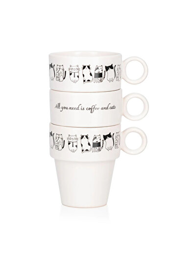 LC Waikiki Lcw Home Black Printed Porcelain Mug Set of 3 365 ml