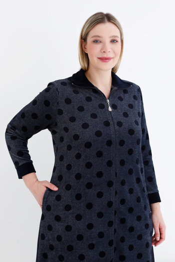 İntensive Women's Polka Dot Zipper Pocket Cotton Velvet Plus Size Dress