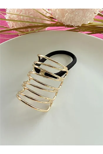 Pelin Aksesuar Gold Zigzag Long Rubber Buckle