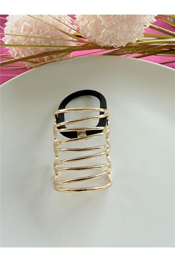 Pelin Aksesuar Gold Zigzag Long Rubber Buckle