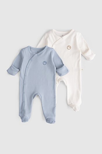 Little Gusto Set of 2 Organic Cotton Blue Jumpsuit with Gloves and Booties