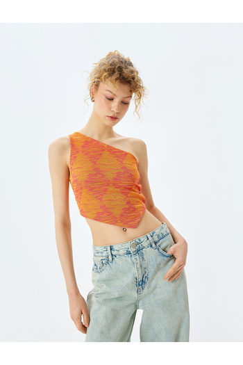 Koton One Shoulder Jacquard Slim Fit Asymmetrical Crop Top
