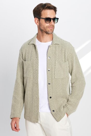 Tudors Men's Relax Fit Relax Fit Knitted Double Pocket Snap Fastener Dobby Shirt