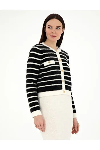 Pierre Cardin Black Crop Top Knitwear Cardigan 50296328 -Vr046