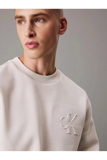 Calvin Klein CK Jeans BRISTLE MONOLOGO CREW NECK Erkek Ekru Sweatshirt J30J327105-PDH