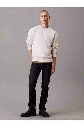 Calvin Klein CK Jeans BRISTLE MONOLOGO CREW NECK Erkek Ekru Sweatshirt J30J327105-PDH