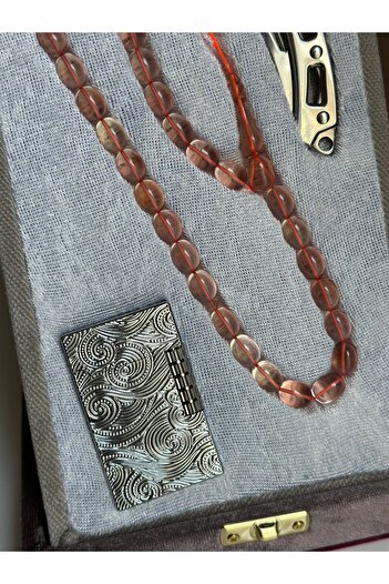 Kehribarstore Squeeze for Men's Gift - Katalin Amber Prayer Beads, Fitted Boxed Knife Lighter Set