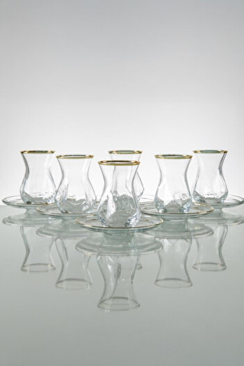 Heda Porselen Alya 12 Piece 6 Person Gold Gilded Turkish Tea Set