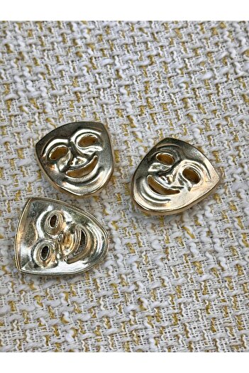 ODDA TASARIM ATÖLYESİ Theatre Mask Model Gold Color Design Set of 3 Buttons (2,5cm)