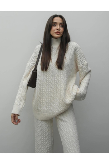 Bak'ap Premium Hair Braided Scarf Sweater Trousers 3-Piece Knitwear Set