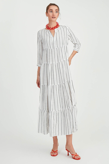Vitrin Half Sleeve Striped Layered Dress