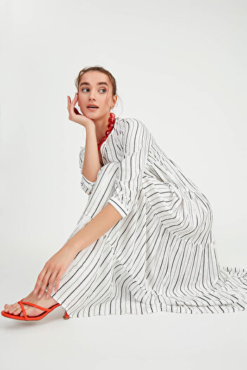 Vitrin Half Sleeve Striped Layered Dress