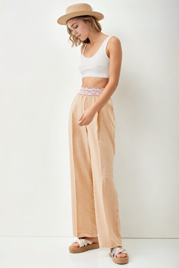 Vitrin Patterned Elastic Waist Wide Leg Trousers