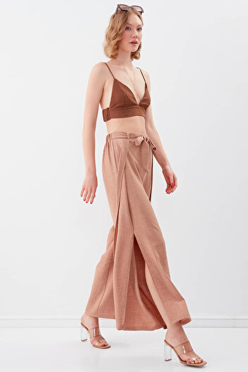 Vitrin Flowing Side Slits Tie Waist Trousers