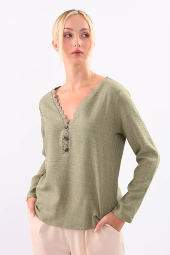 Vitrin Laced Collar Buttoned Front Blouse