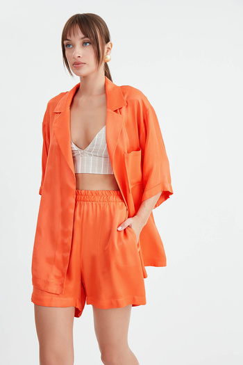 Vitrin Shiny Satin - Elastic Waist Shorts