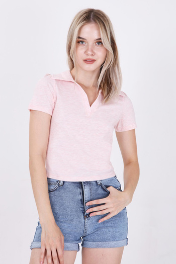 Vitrin Cotton Crop Polo Neck T-Shirt