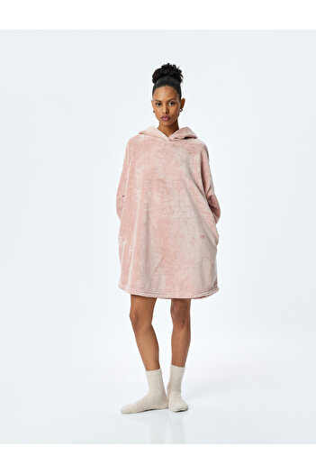 Koton Long Sleeve Oversize Hooded Plush Dressing Gown with Pockets