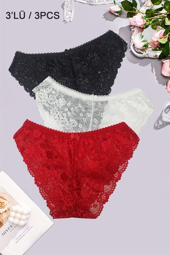 MILANOFOX Red Black and White Women's Panties - Set of 3 Lace