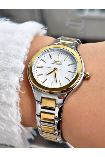 Slazenger Special Design Silver-Gold Color Steel Band Women's Wrist Watch 2254