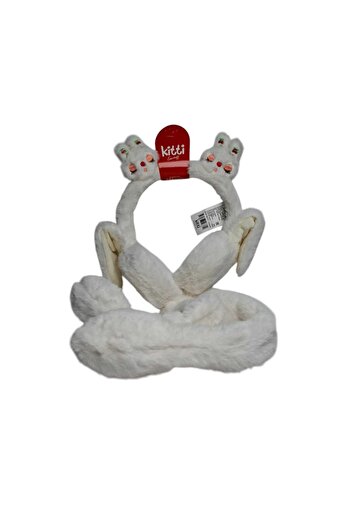 Kitti Spteks  Kitti  Kız Çocuk Krem Renk Tavşan Maskot Figürlü Oynar Kulak Ve Sesli Kışlık Peluş Kulaklık