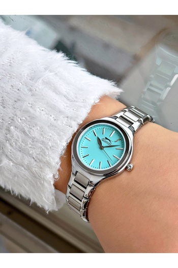Slazenger Special Design Silver-Turquoise Color Steel Band Women's Wrist Watch 2254
