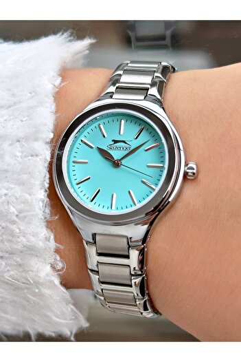 Slazenger Special Design Silver-Turquoise Color Steel Band Women's Wrist Watch 2254