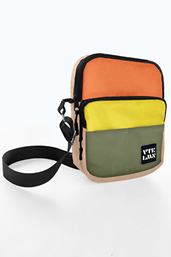 Vatkalimon 5 Compartment Adjustable Cross Strap Waterproof Shoulder Bag - Colorful (Khaki Yellow Orange Cream)
