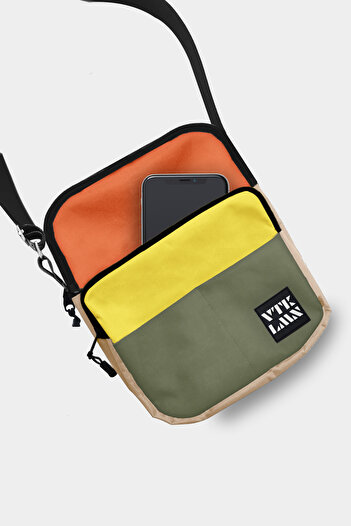 Vatkalimon 5 Compartment Adjustable Cross Strap Waterproof Shoulder Bag - Colorful (Khaki Yellow Orange Cream)