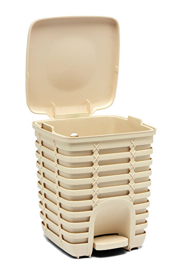 Prima Nova Square Trash Can with Palm Pedal 9 Lt - Beige