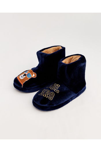 Chirpy Cool Bro - Navy Blue Men's Slippers with Bear Figure