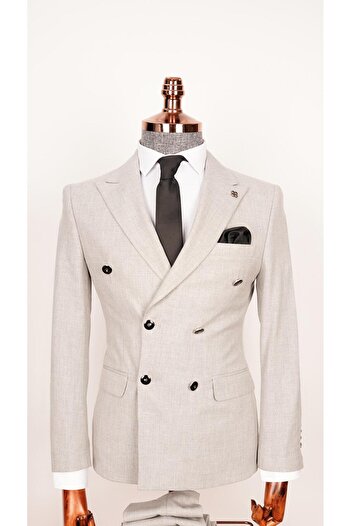echol Light Gray Slim Fit Men's Double Breasted Suit