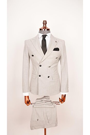 echol Light Gray Slim Fit Men's Double Breasted Suit