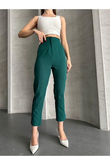 LePold Women's High Waist Cuffed Carrot Fabric Trousers