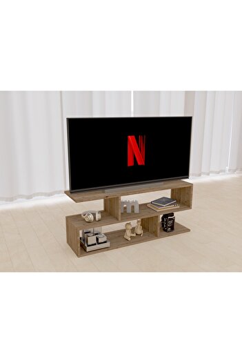 Mahmayi Modern TV Stand and Coffee Table with 2 Tier Storage Shelf, Monitor Stand for Home-TRUFFLE DAVOS OAK