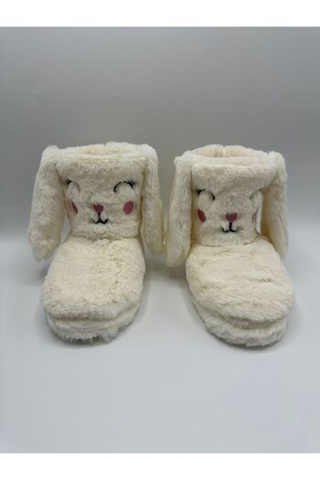 fluffy Embroidered Plush Women's Home Boots - Warm Fabric, Ear, Thick Thermo Sole Slippers