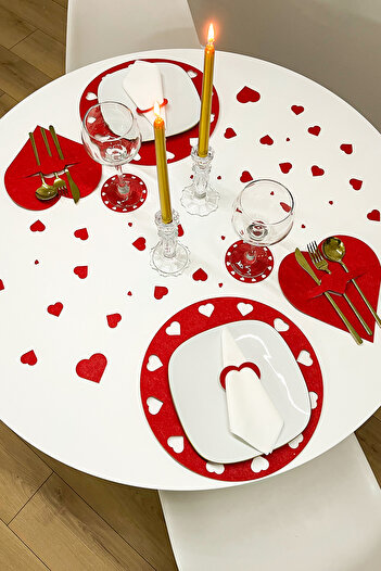 Kuzeylina Couples &Apos; S Valentine's Day, Special Occasion Heart Patterned Felt Plate Set - Romantic Set