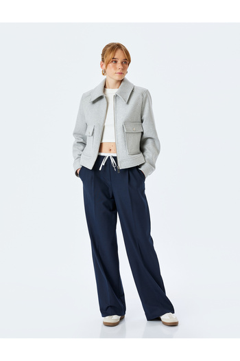 Koton Long Sleeve Zipper Detailed Crop Jacket