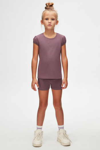 LOVETTI Soft Purple Girl's Crew Neck Watermelon Sleeve T-Shirt